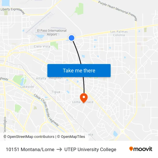 10151 Montana/Lorne to UTEP University College map