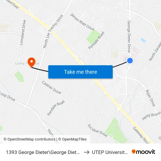 1393 George Dieter\George Dieter Medical Plaza to UTEP University College map