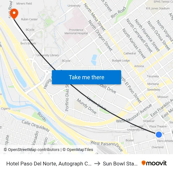 Hotel Paso Del Norte, Autograph Collection to Sun Bowl Stadium map