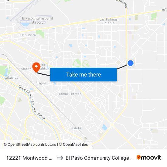 12221 Montwood Dr\Home Depot to El Paso Community College Valle Verde Campus map