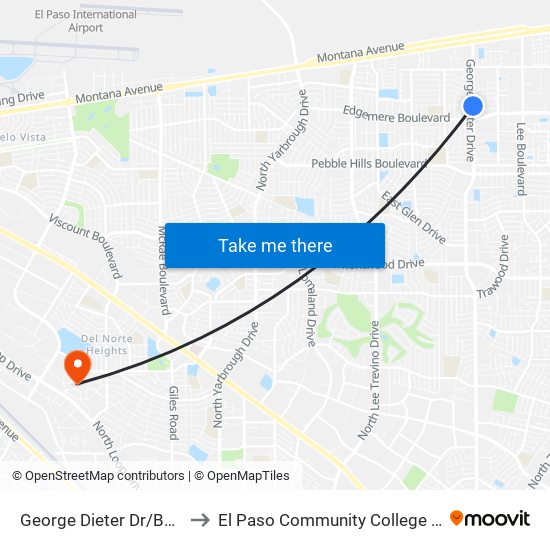 George Dieter Dr/Buffalo Soldier Cr to El Paso Community College Valle Verde Campus map