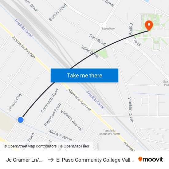 Jc Cramer Ln/Barker Rd to El Paso Community College Valle Verde Campus map