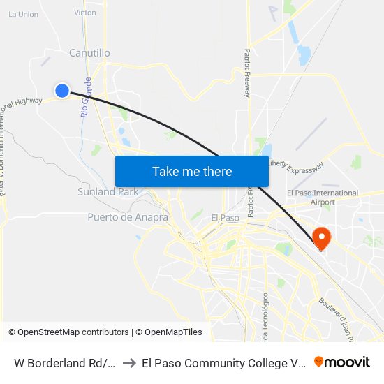 W Borderland Rd/Westside Dr to El Paso Community College Valle Verde Campus map