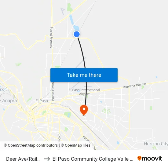 Deer Ave/Railroad Dr to El Paso Community College Valle Verde Campus map