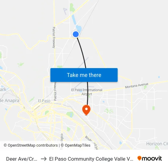 Deer Ave/Cross St to El Paso Community College Valle Verde Campus map