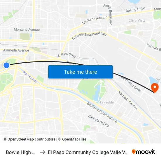 Bowie High School to El Paso Community College Valle Verde Campus map