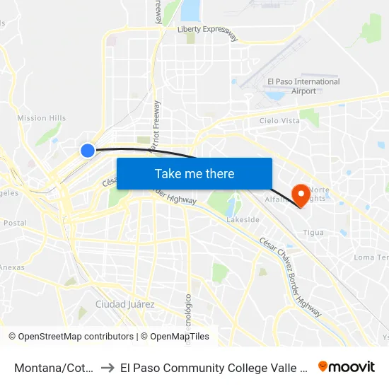 Montana/Cotton Rts to El Paso Community College Valle Verde Campus map