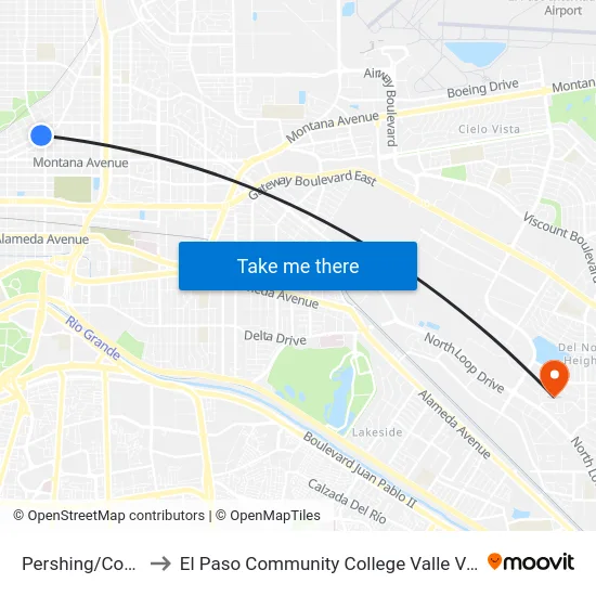 Pershing/Copia Rts to El Paso Community College Valle Verde Campus map