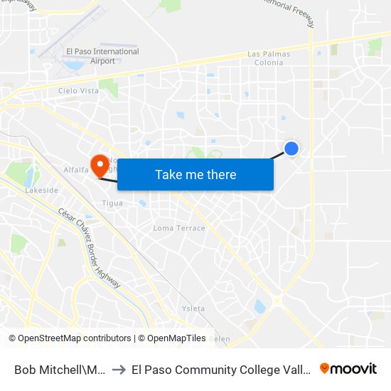 Bob Mitchell\Montwood to El Paso Community College Valle Verde Campus map