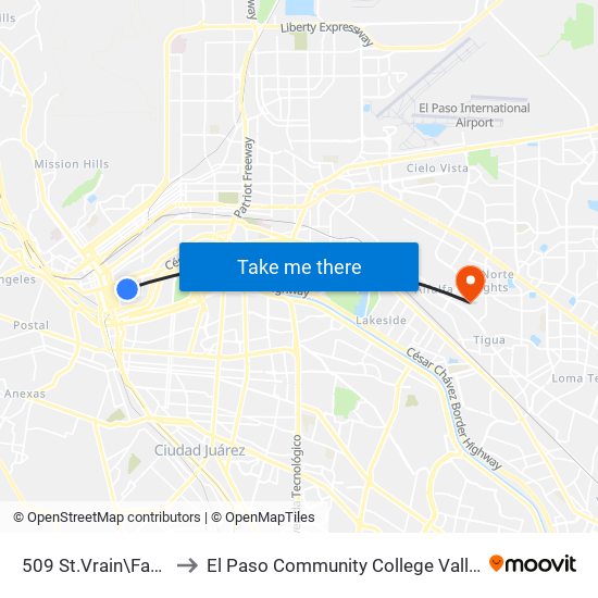 509 St.Vrain\Father Rahm to El Paso Community College Valle Verde Campus map