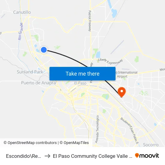 Escondido\Resler\Vm to El Paso Community College Valle Verde Campus map