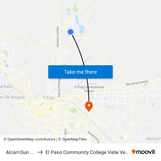 Alcan\Sun Valley to El Paso Community College Valle Verde Campus map