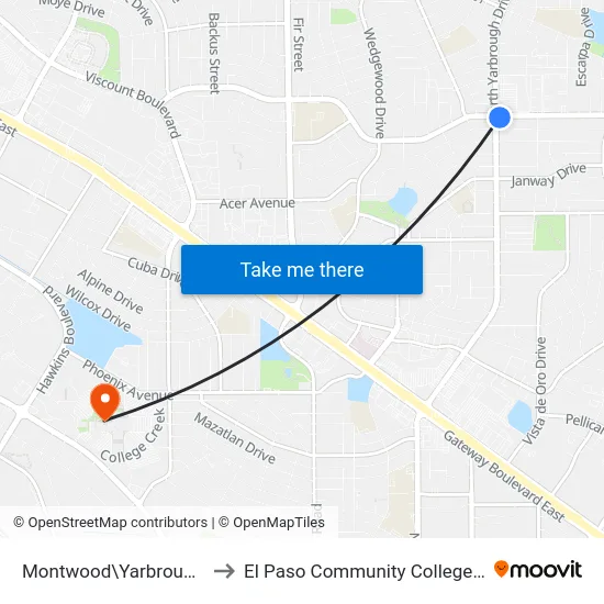 Montwood\Yarbrough\Brian Mooney to El Paso Community College Valle Verde Campus map