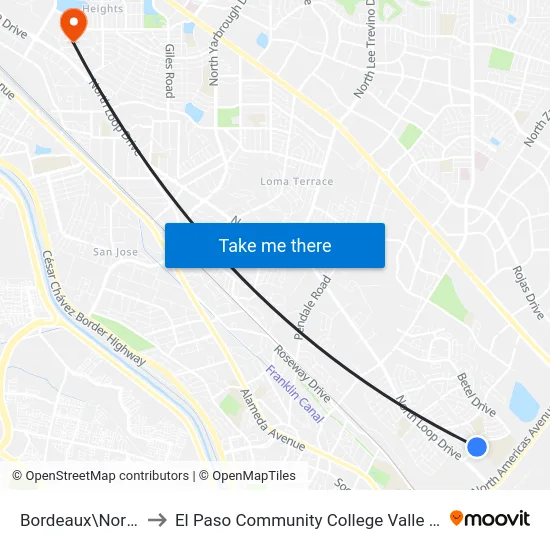 Bordeaux\North Loop to El Paso Community College Valle Verde Campus map
