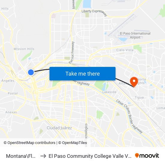 Montana\Florence to El Paso Community College Valle Verde Campus map