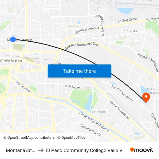 Montana\Stevens to El Paso Community College Valle Verde Campus map