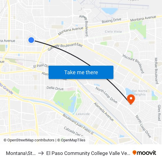 Montana\St.John to El Paso Community College Valle Verde Campus map