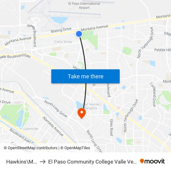 Hawkins\Mettler to El Paso Community College Valle Verde Campus map