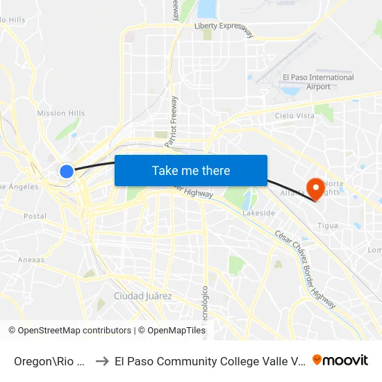 Oregon\Rio Grande to El Paso Community College Valle Verde Campus map