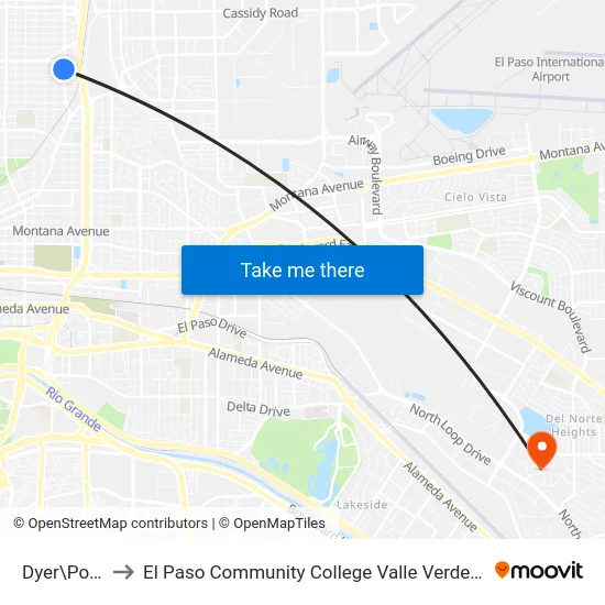Dyer\Porter to El Paso Community College Valle Verde Campus map