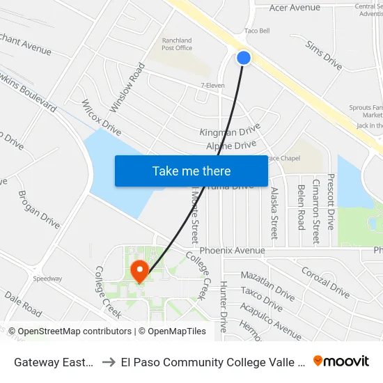 Gateway East\Hunter to El Paso Community College Valle Verde Campus map
