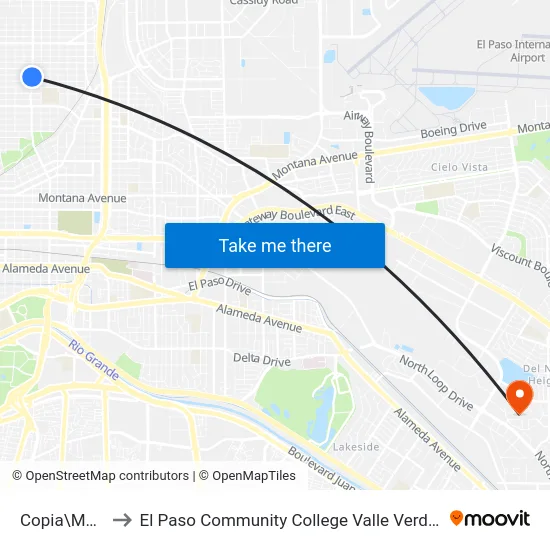 Copia\Mobile to El Paso Community College Valle Verde Campus map