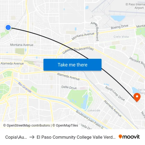 Copia\Aurora to El Paso Community College Valle Verde Campus map