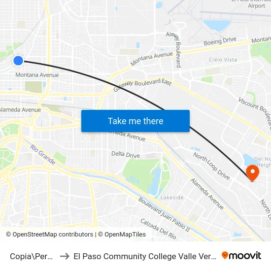 Copia\Pershing to El Paso Community College Valle Verde Campus map