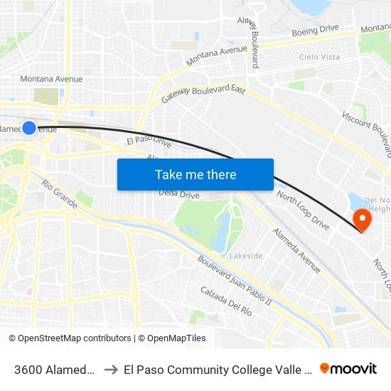3600 Alameda\Copia to El Paso Community College Valle Verde Campus map