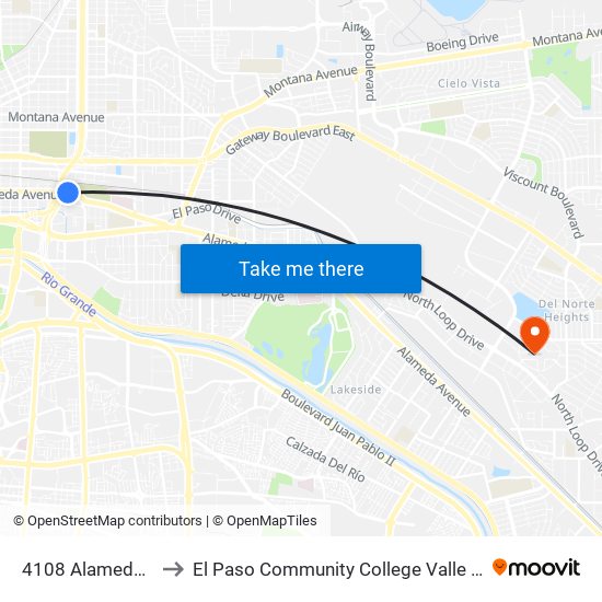 4108 Alameda\Boone to El Paso Community College Valle Verde Campus map