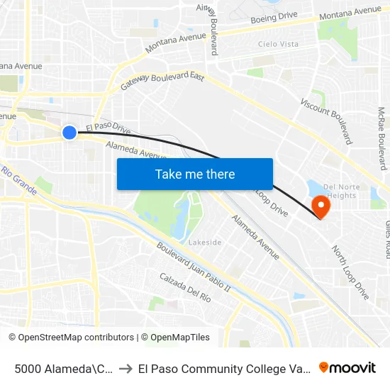 5000 Alameda\Concepcion to El Paso Community College Valle Verde Campus map