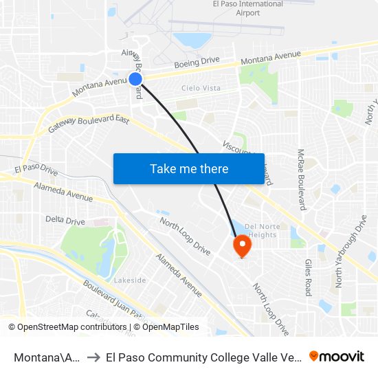Montana\Airway to El Paso Community College Valle Verde Campus map
