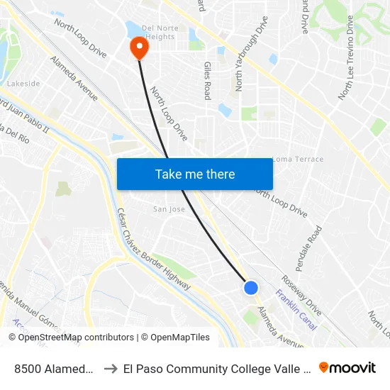 8500 Alameda\Prado to El Paso Community College Valle Verde Campus map