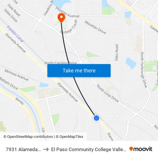 7931 Alameda\Fresno to El Paso Community College Valle Verde Campus map