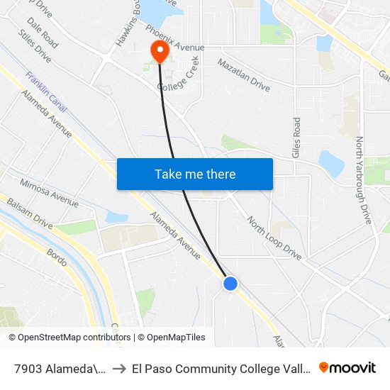 7903 Alameda\Riverside to El Paso Community College Valle Verde Campus map