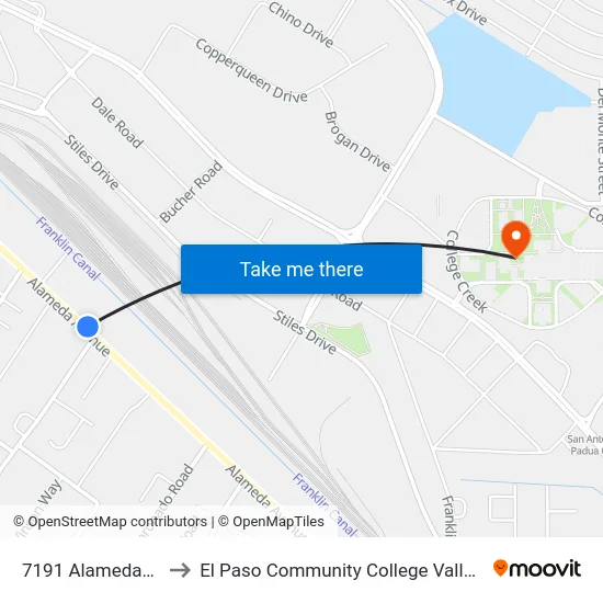 7191 Alameda\Polo Inn to El Paso Community College Valle Verde Campus map