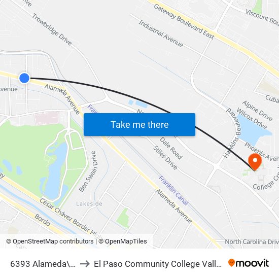 6393 Alameda\Ascarate to El Paso Community College Valle Verde Campus map