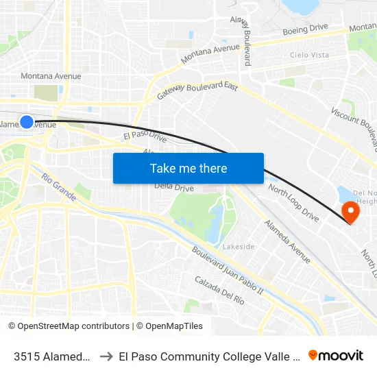 3515 Alameda\Copia to El Paso Community College Valle Verde Campus map