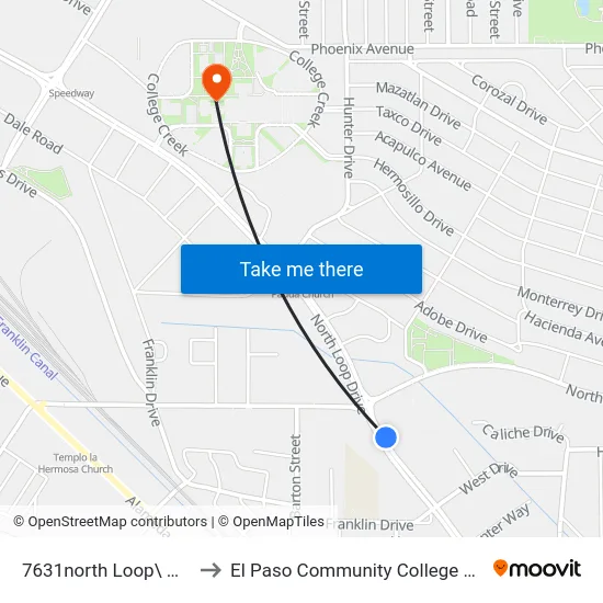 7631north Loop\ Marmolejo Apt to El Paso Community College Valle Verde Campus map