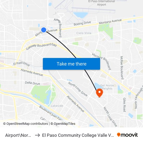 Airport\Normandy to El Paso Community College Valle Verde Campus map