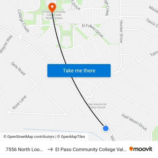 7556 North Loop\Atkinson to El Paso Community College Valle Verde Campus map