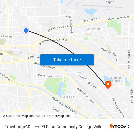 Trowbridge\St. John to El Paso Community College Valle Verde Campus map