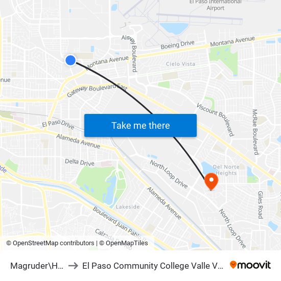 Magruder\Hughey to El Paso Community College Valle Verde Campus map