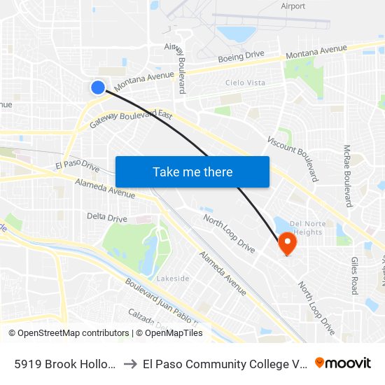 5919 Brook Hollow\Magruder to El Paso Community College Valle Verde Campus map