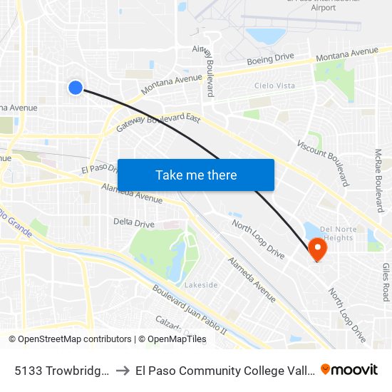 5133 Trowbridge\St.John to El Paso Community College Valle Verde Campus map