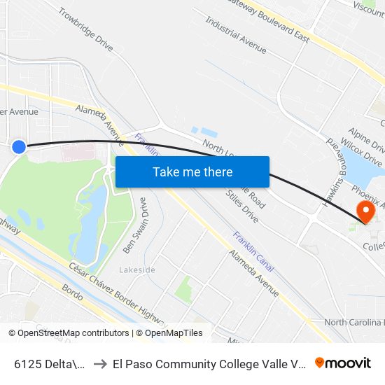 6125 Delta\Pecos to El Paso Community College Valle Verde Campus map