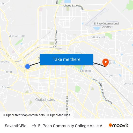 Seventh\Florence to El Paso Community College Valle Verde Campus map