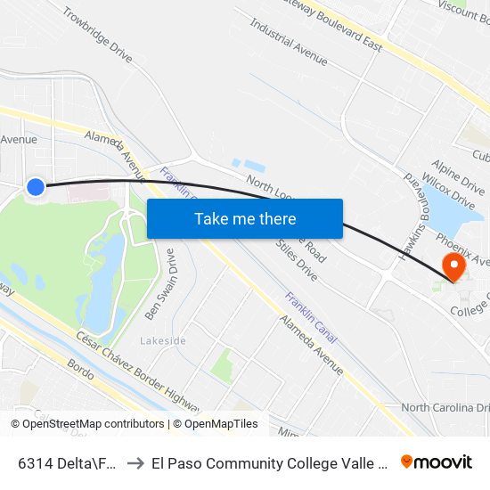 6314 Delta\Fonseca to El Paso Community College Valle Verde Campus map