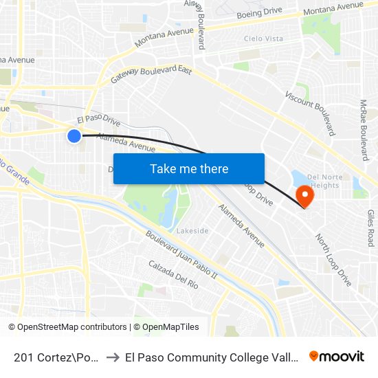 201 Cortez\Pooley Apt. to El Paso Community College Valle Verde Campus map