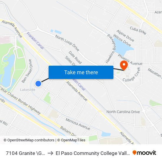 7104 Granite \George Orr to El Paso Community College Valle Verde Campus map